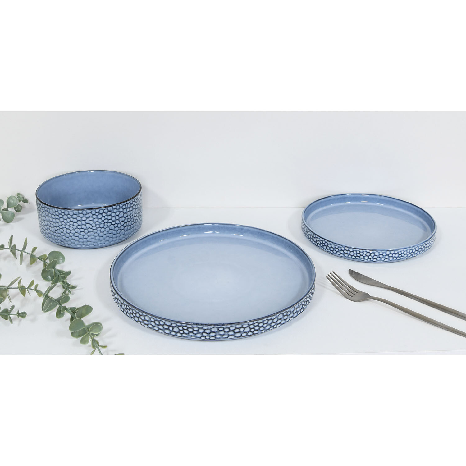 12 Piece Blue Pearl Dinner Set - Blue Image 1