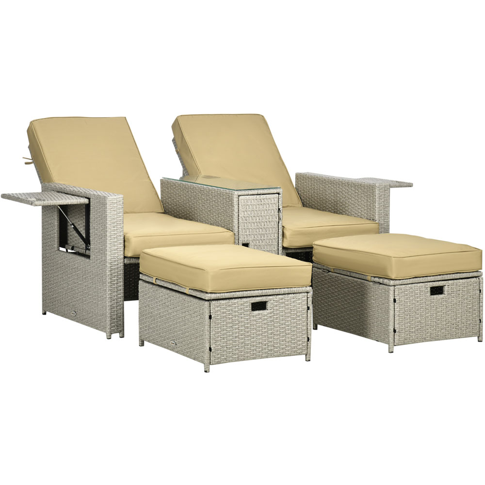 Outsunny 5 Piece Beige PE Rattan Sun Lounger Set Image 2