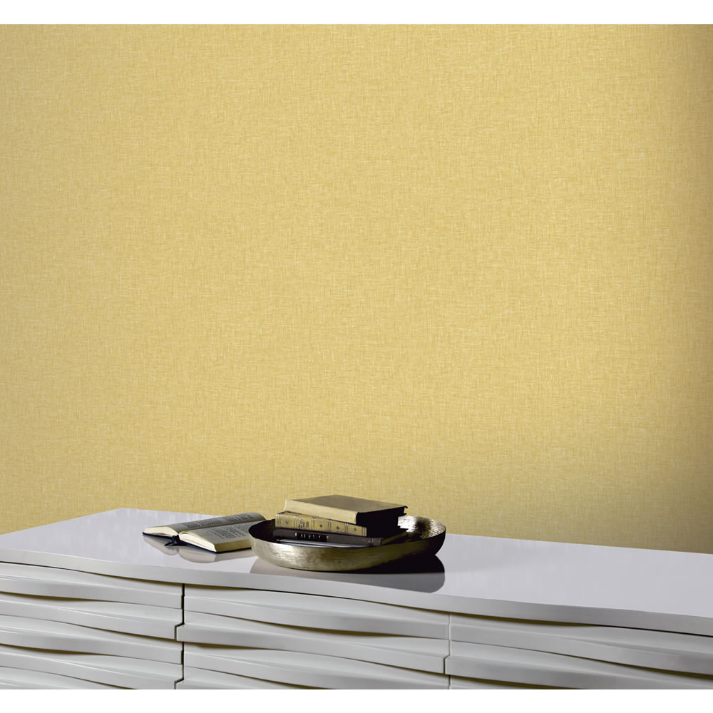 Arthouse Linen Texture Mustard Yellow Wallpaper Image 2