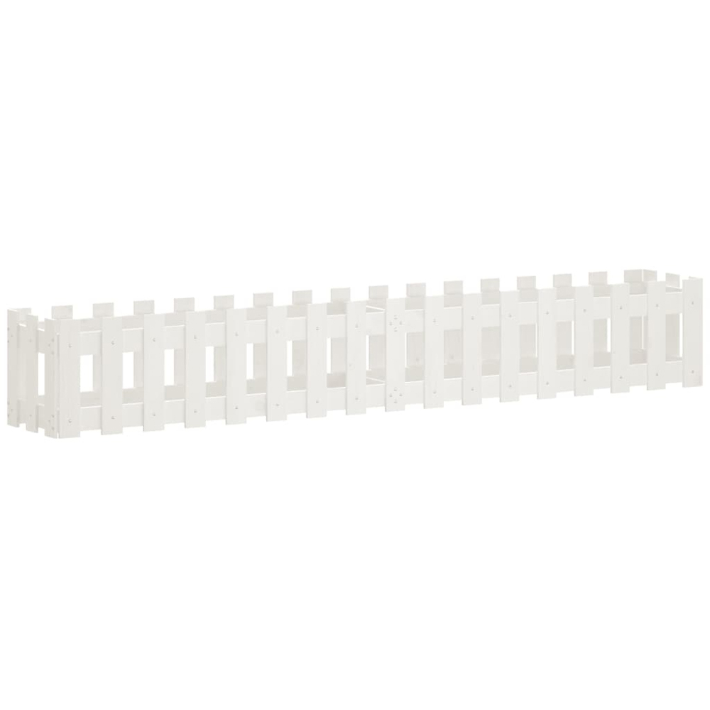 vidaXL White Solid Pine Wood Fence Design Raised Garden Bed 30 x 200 x 30cm Image 1