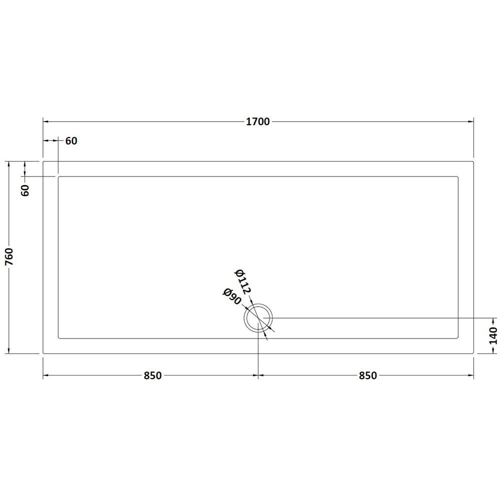 nuie Slate Grey Rectangular Shower Tray 1700 x 760mm Image 2