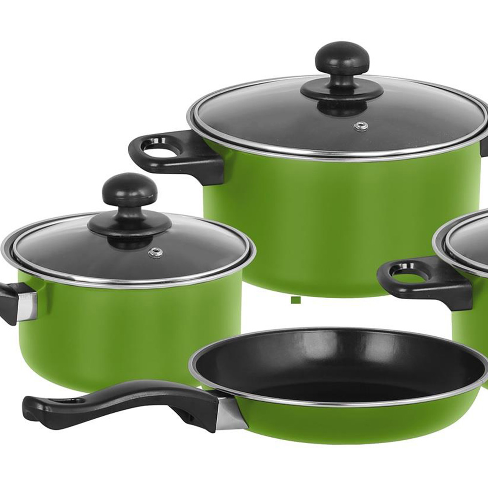 Green 7 Piece Non Stick Carbon Steel Cookware Set with Lid Image 2