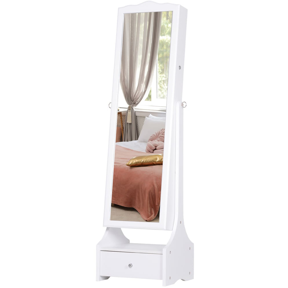 Portland Single Door Single Drawer White Mirrored Jewellery Cabinet with LED Image 1