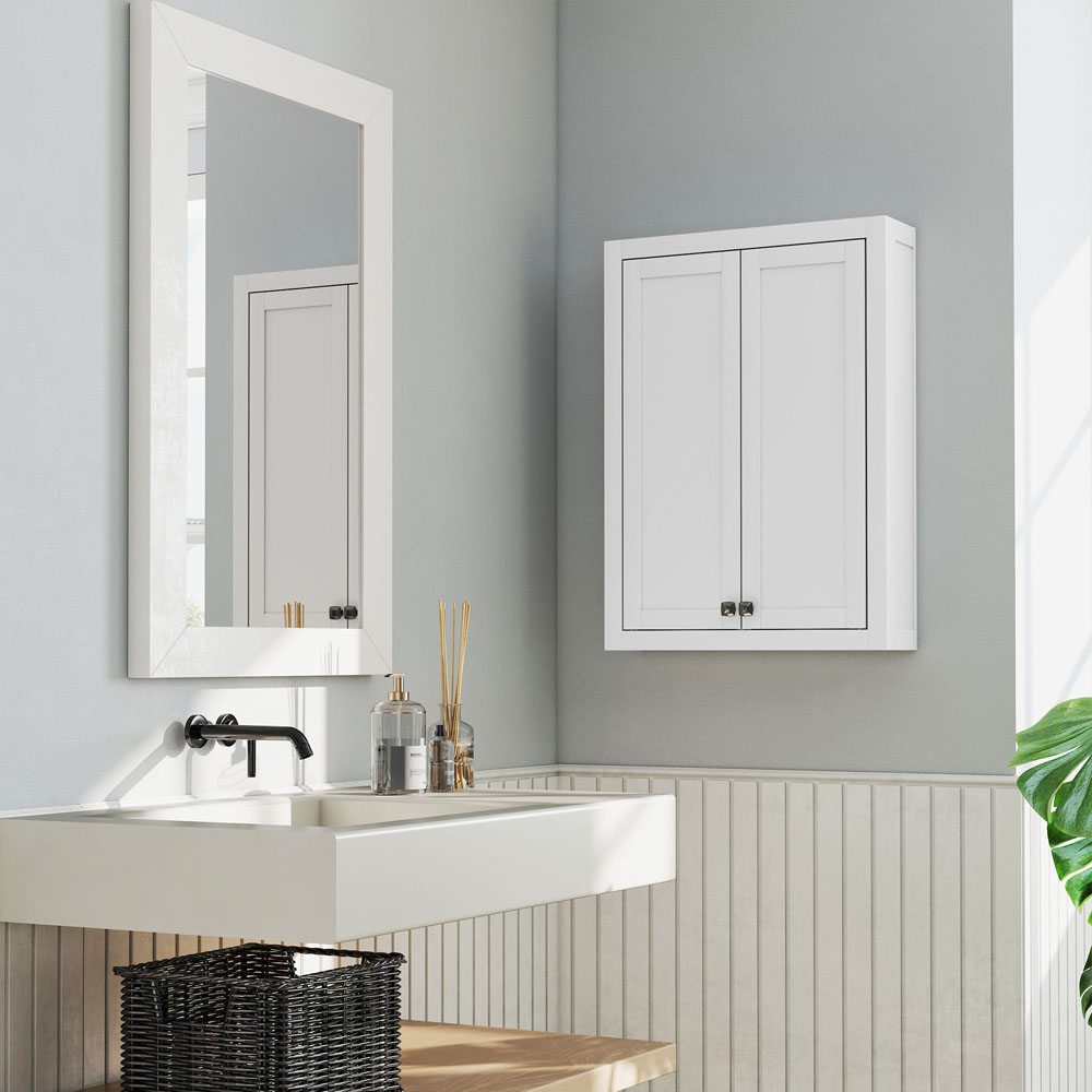 HOMCOM 2 Door White Wall Mounted Bathroom Wall Storage Cabinet Image 5