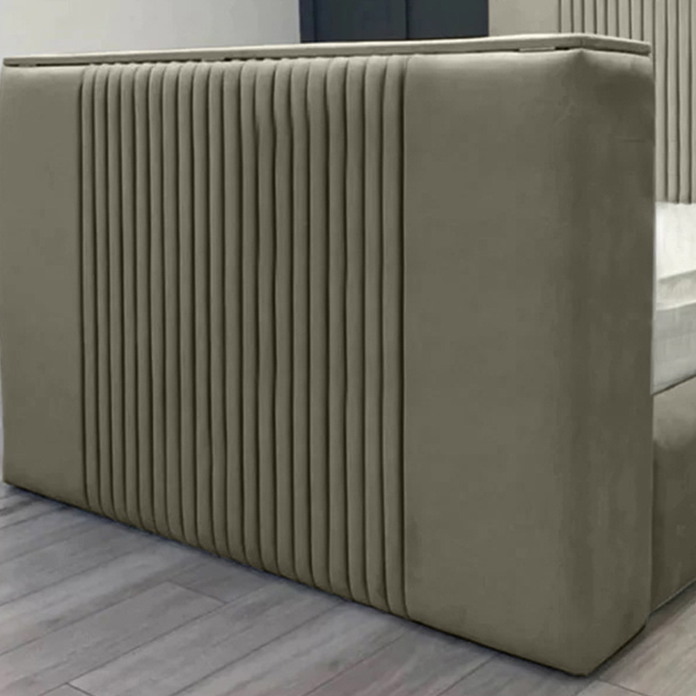 Eleganza Home Emri Double Grey Plush Velvet TV Bed Frame with Lined Headboard Image 3