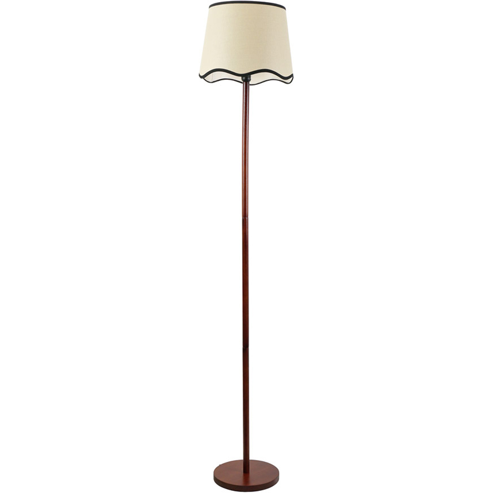 ValueLights Heather Scallop Black Trim Shade Dark Wood Stem LED Floor Lamp Image 1
