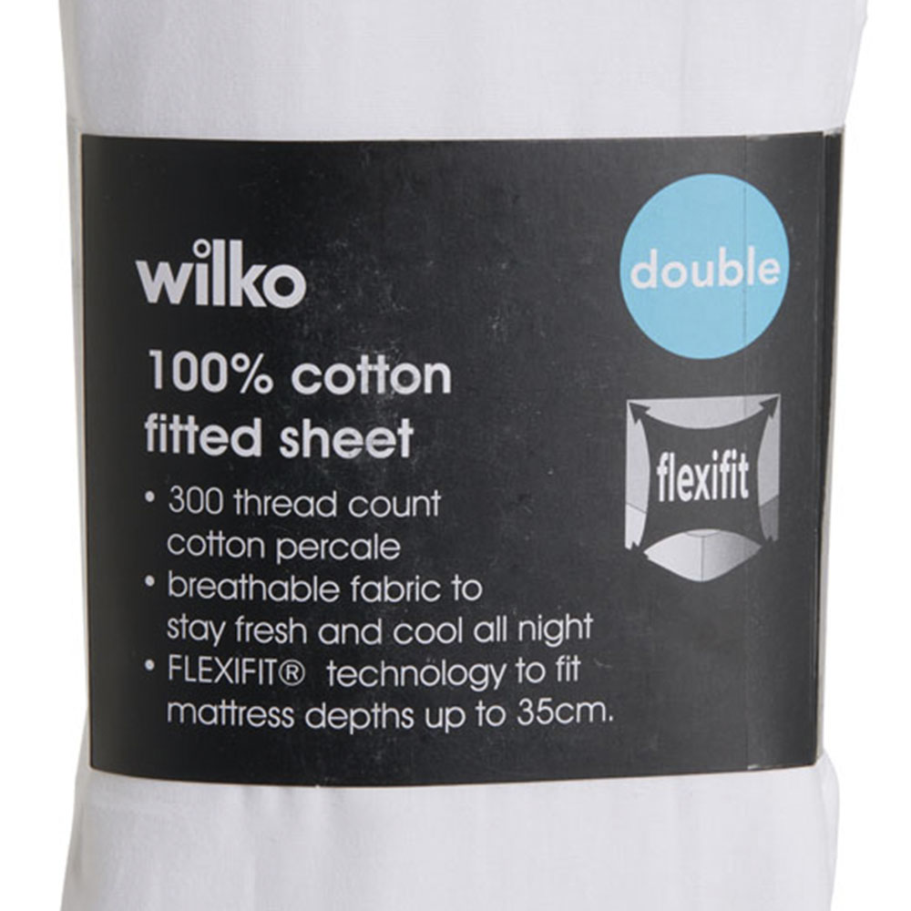 Wilko Best White 300 Thread Count Double Percale Fitted Sheet Wilko