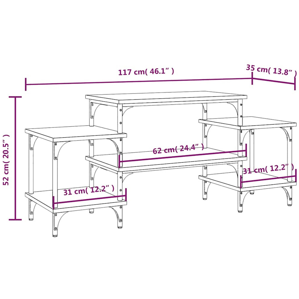 vidaXL 3 Open Shelf Brown Oak TV Cabinet with Metal Legs Image 9