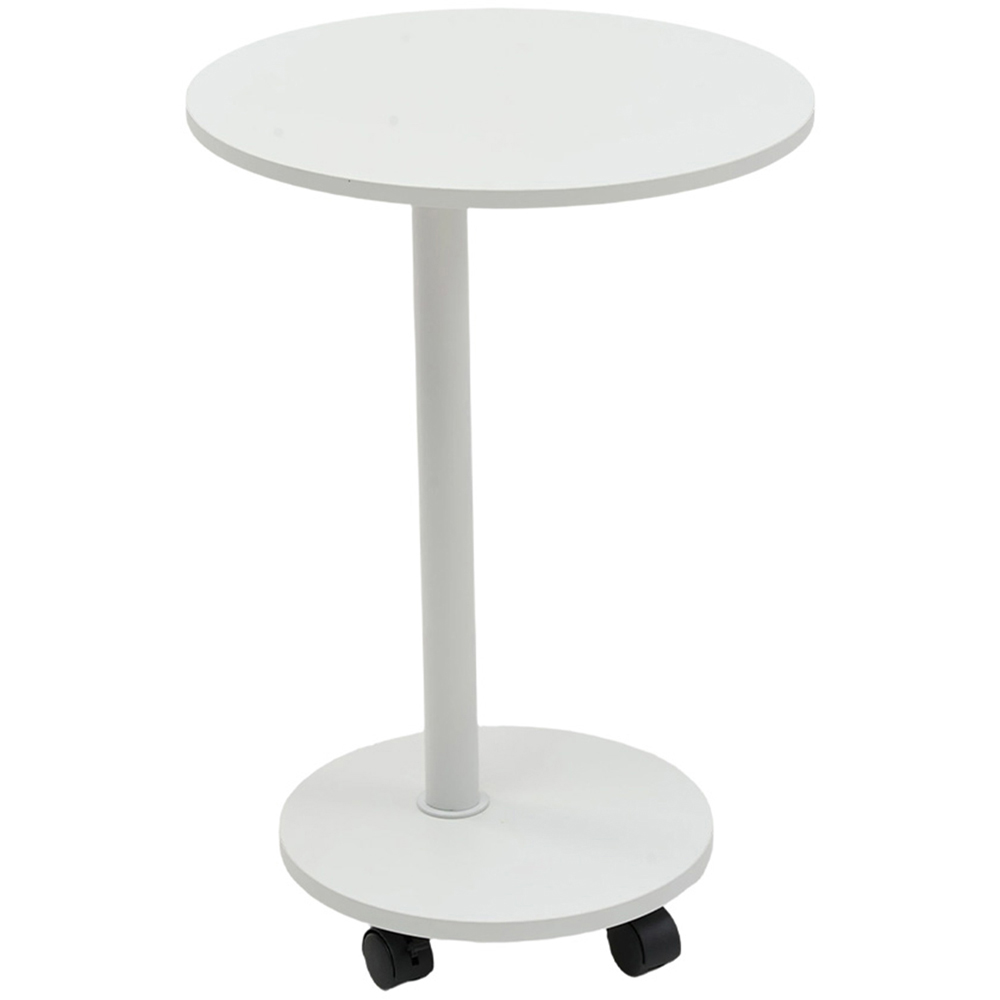 Living and Home White Round Side Table with Lockable Castors Image 2