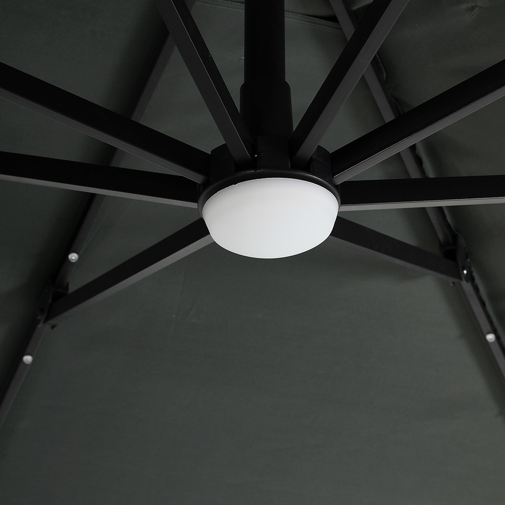 Living and Home Dark Grey Square LED Rotatable Cantilever Parasol with Base 3m Image 7