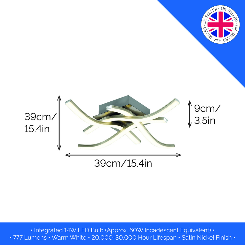 Happy Homewares Square Satin Nickel Semi Flush LED Ceiling Light Image 6