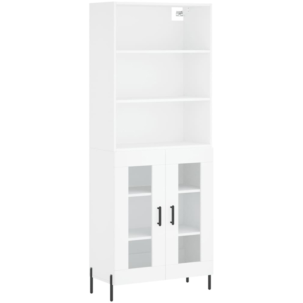 vidaXL 2 Glass Door 3 Open Shelf White Highboard with Metal Legs Image 2