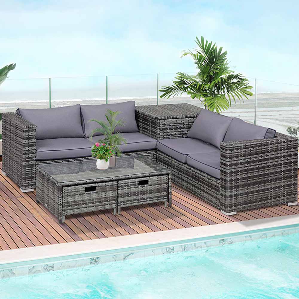 Outsunny 4 Seater Grey PE Rattan Lounge Set Image 1