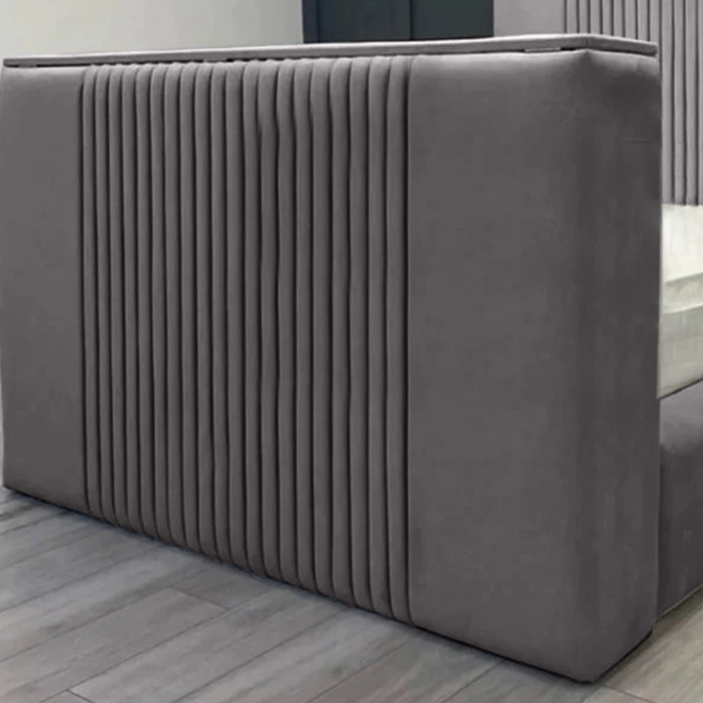 Eleganza Home Emri Super King Size Silver Plush Velvet TV Bed Frame with Lined Headboard Image 3