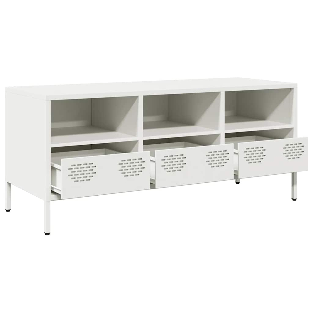 vidaXL 3 Drawer 3 Shelf White Cold-Rolled Steel TV Cabinet Image 3