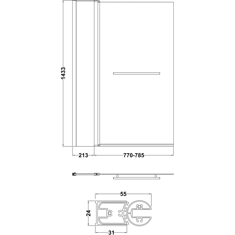 nuie Chrome Square Shower Bath Screen with Fixed Panel and Rail 1005mm Image 3