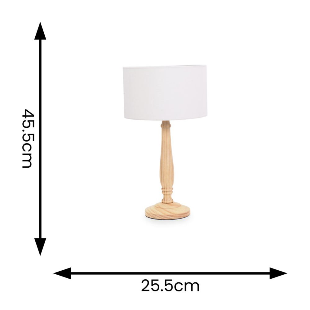 ValueLights Victoria White Fabric Drum Shade Light Wood Traditional Stem LED Table Lamp Image 5