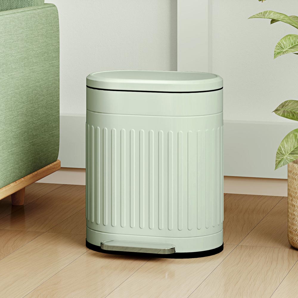 HOMCOM Light Green Metal Pedal Kitchen Bin with Soft Close Lid 20L Image 2