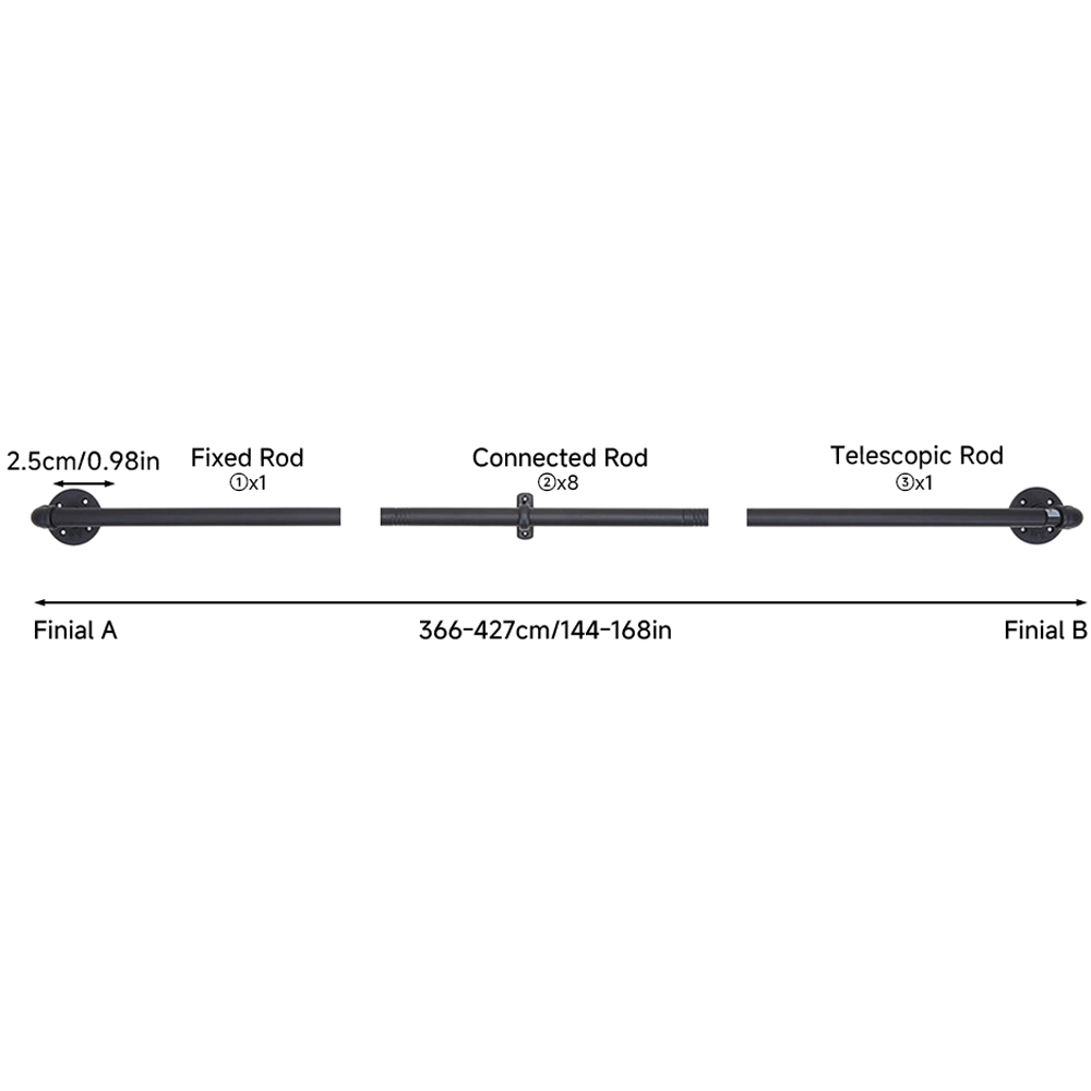 Living and Home 366-427cm Matte Black Telescopic Curtain Pole with Elbow Brackets Image 8