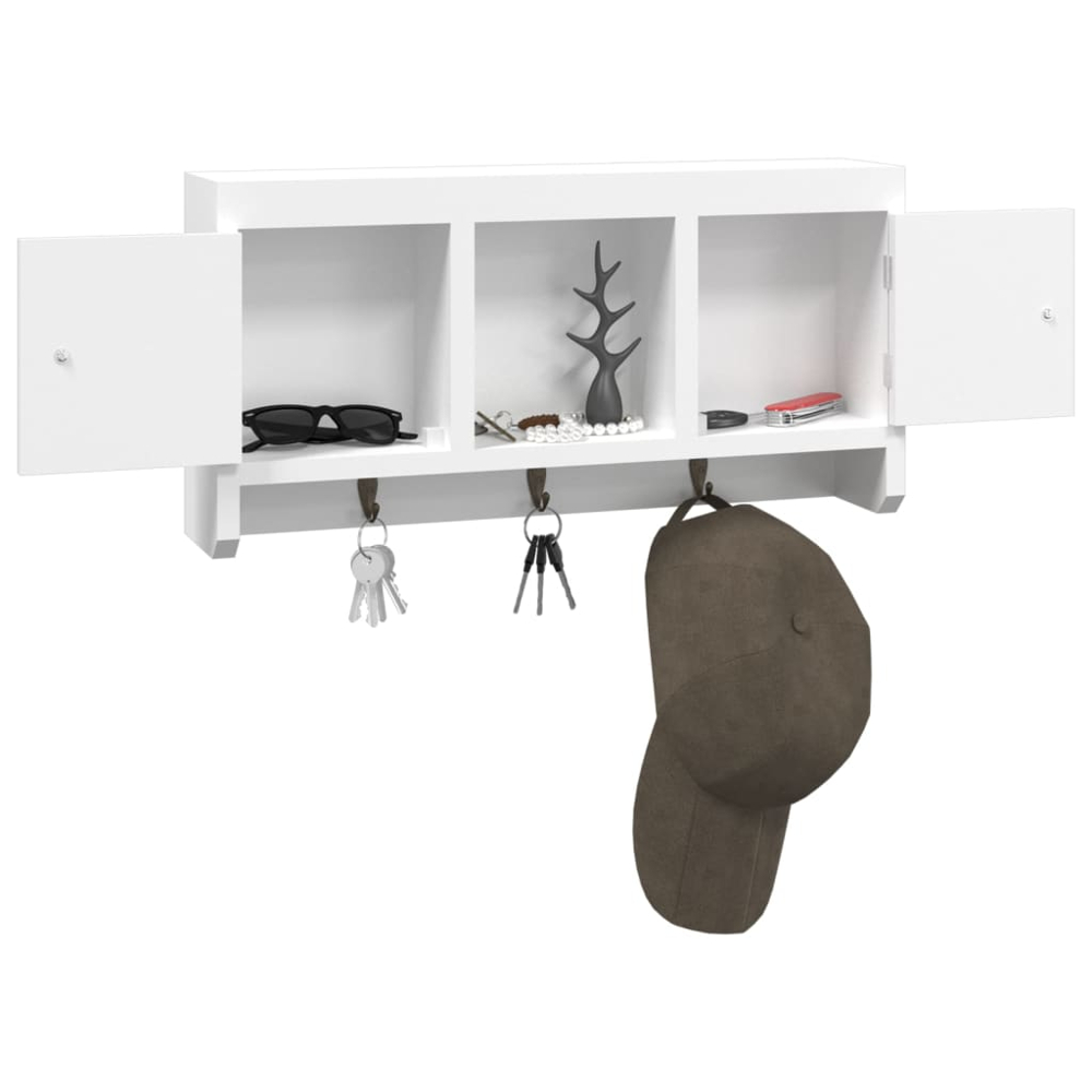 vidaXL 2 Door Single Shelf White Key Cabinet with Hooks Image 4
