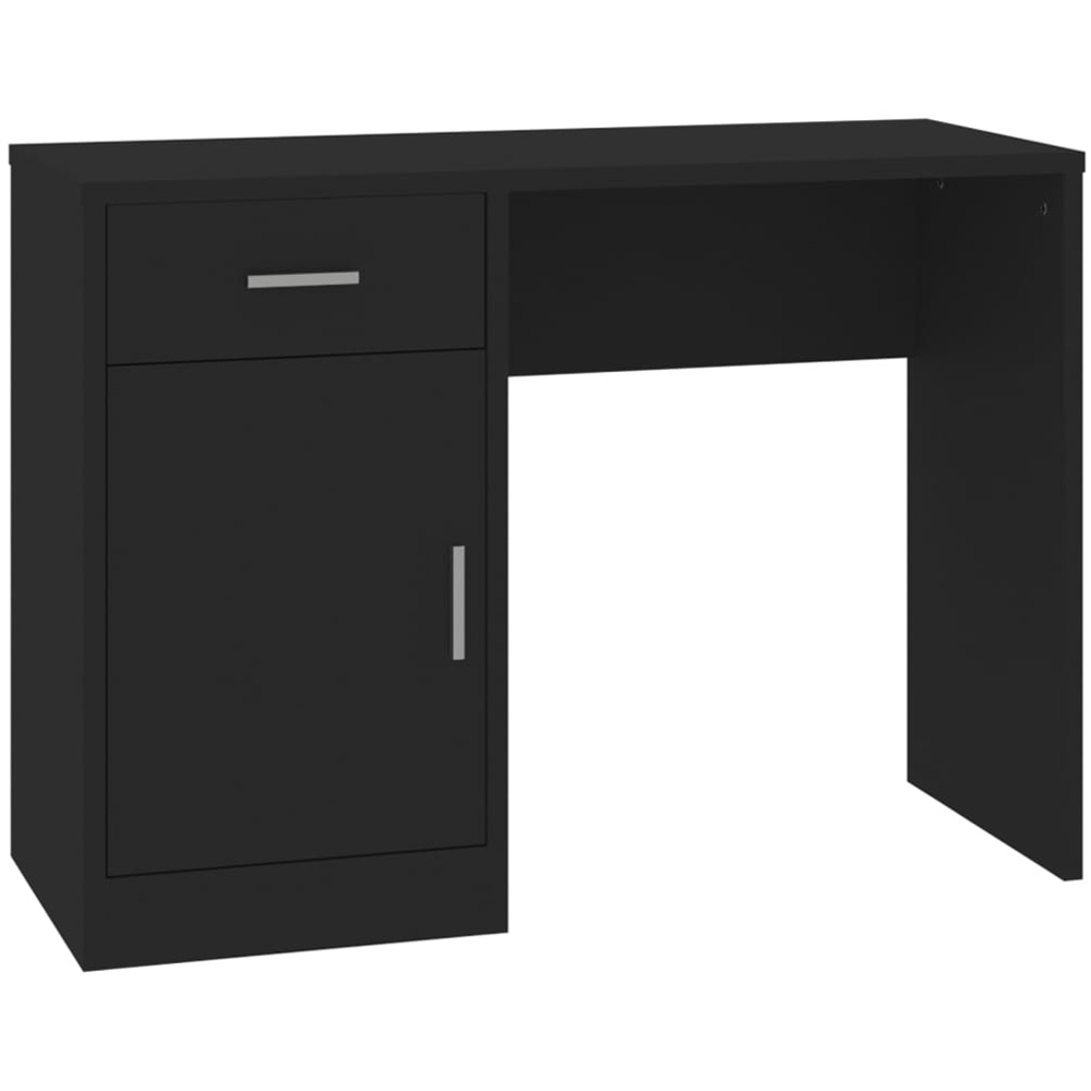 vidaXL Single Door Single Drawer Computer Desk Black and Silver Image 2