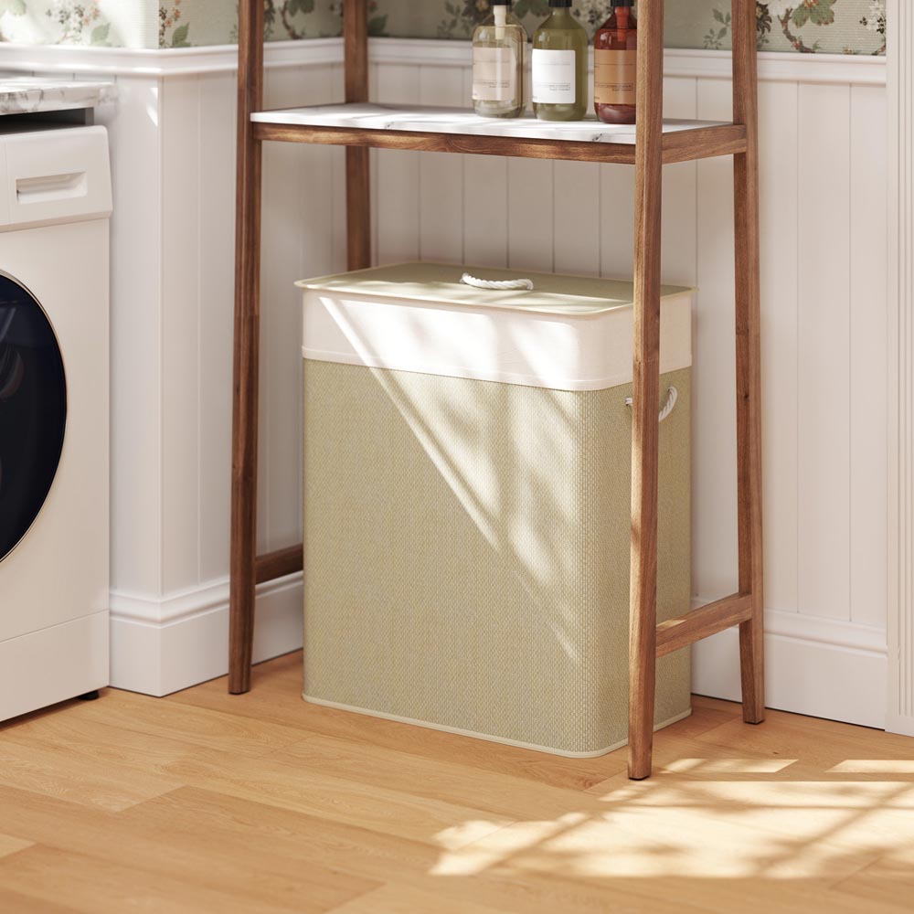 HOMCOM Cream Laundry Basket with Lid 100L Image 2