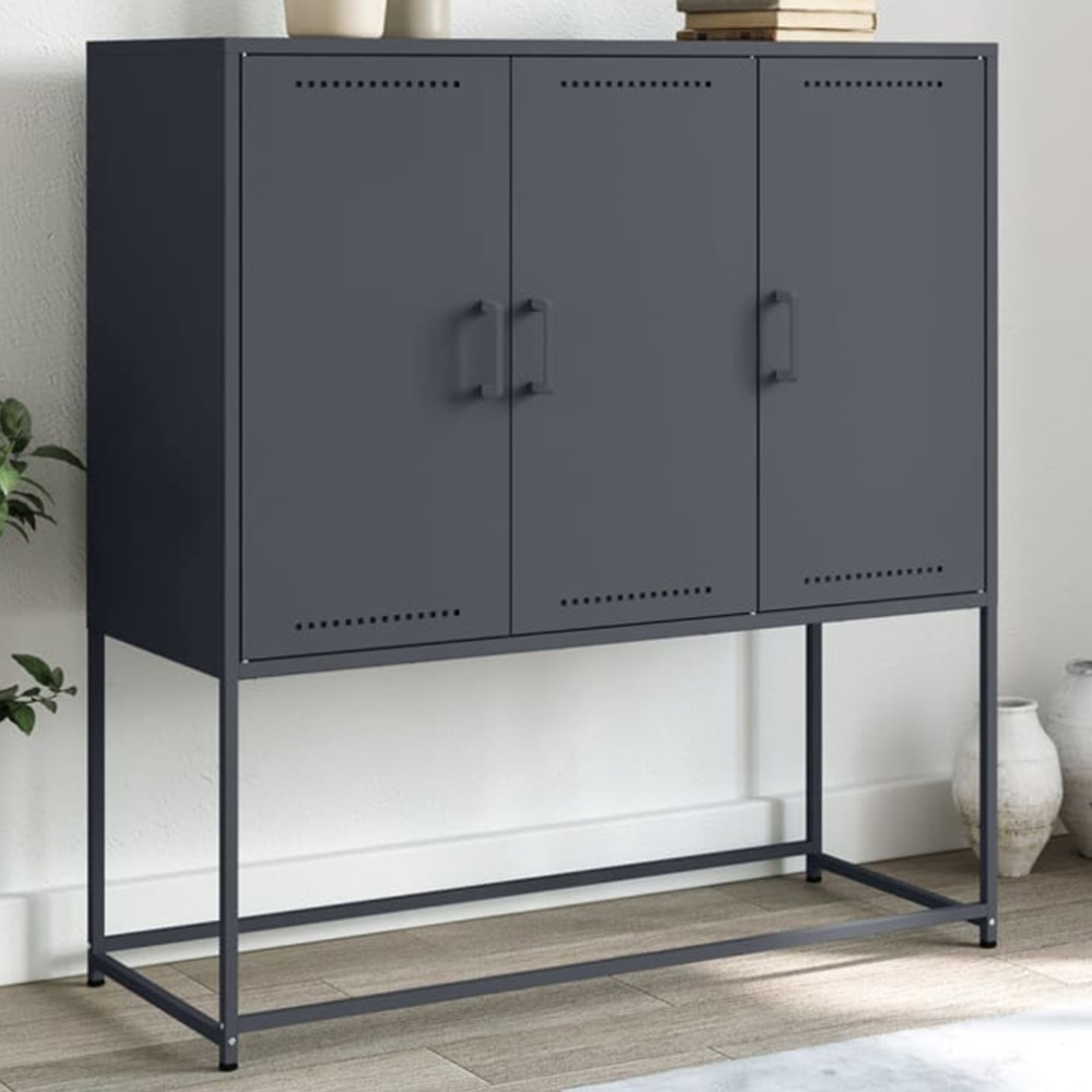 vidaXL 3 Door Anthracite Steel Highboard Image 1