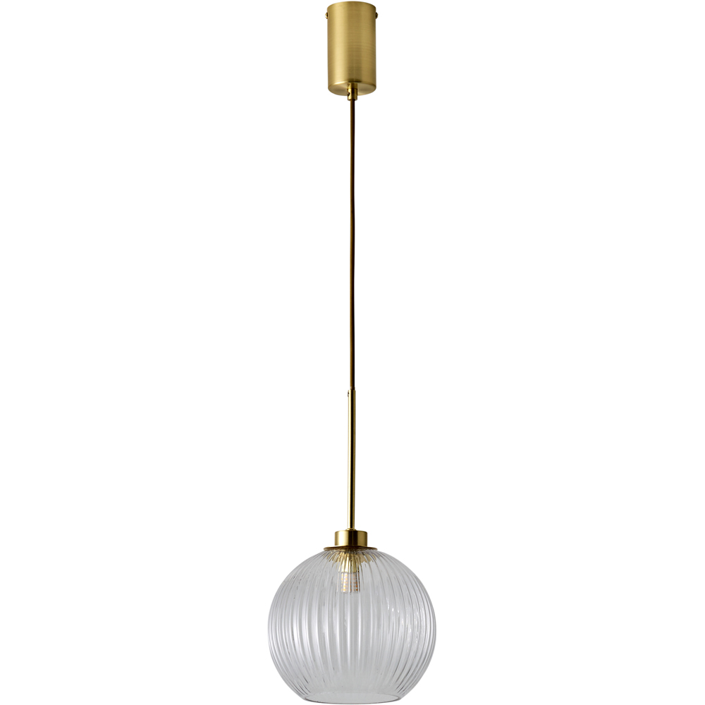 ValueLights Maddison Clear Ribbed Glass Shade Brushed Gold LED Ceiling Pendant Light With Bulb Image 1