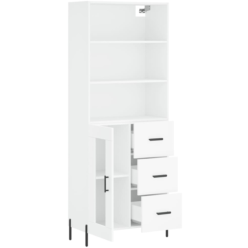 vidaXL Single Glass Door 3 Drawer 3 Shelf White Highboard Image 4