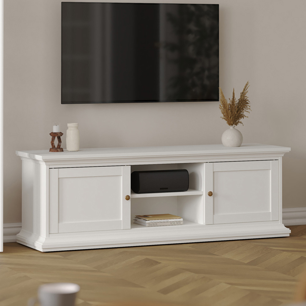 Florence Paris 2 Door 2 Shelf White TV Unit Image 1