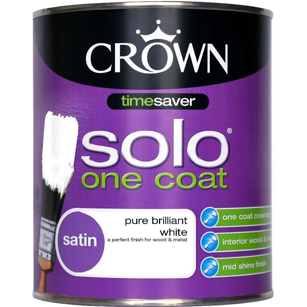 Crown Pure Brilliant White Solo Satin Paint 750ml Image 1