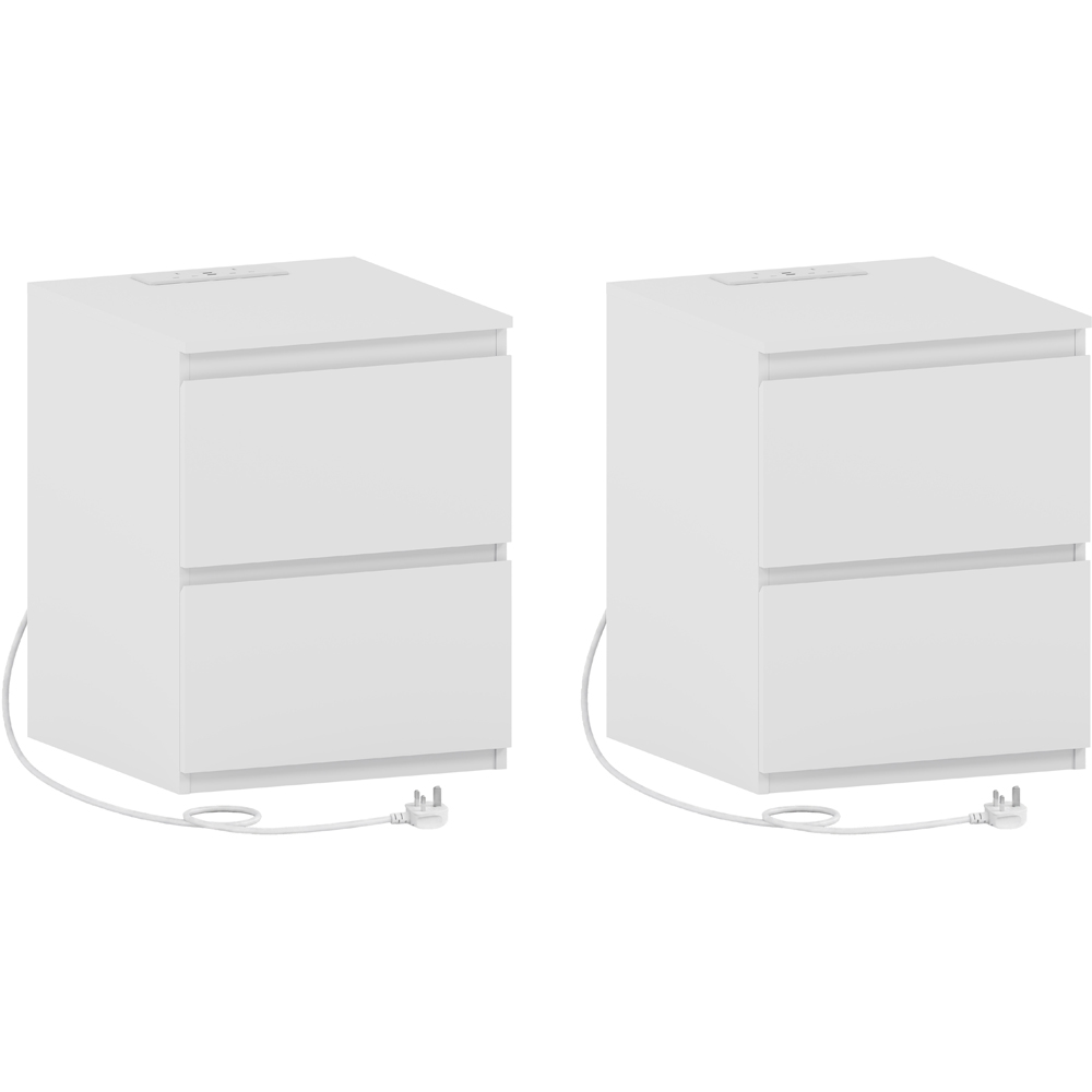 VIDA DESIGNS Denver 2 Drawer White Large Bedside Chest with Power Outlet Set of 2 Image 2