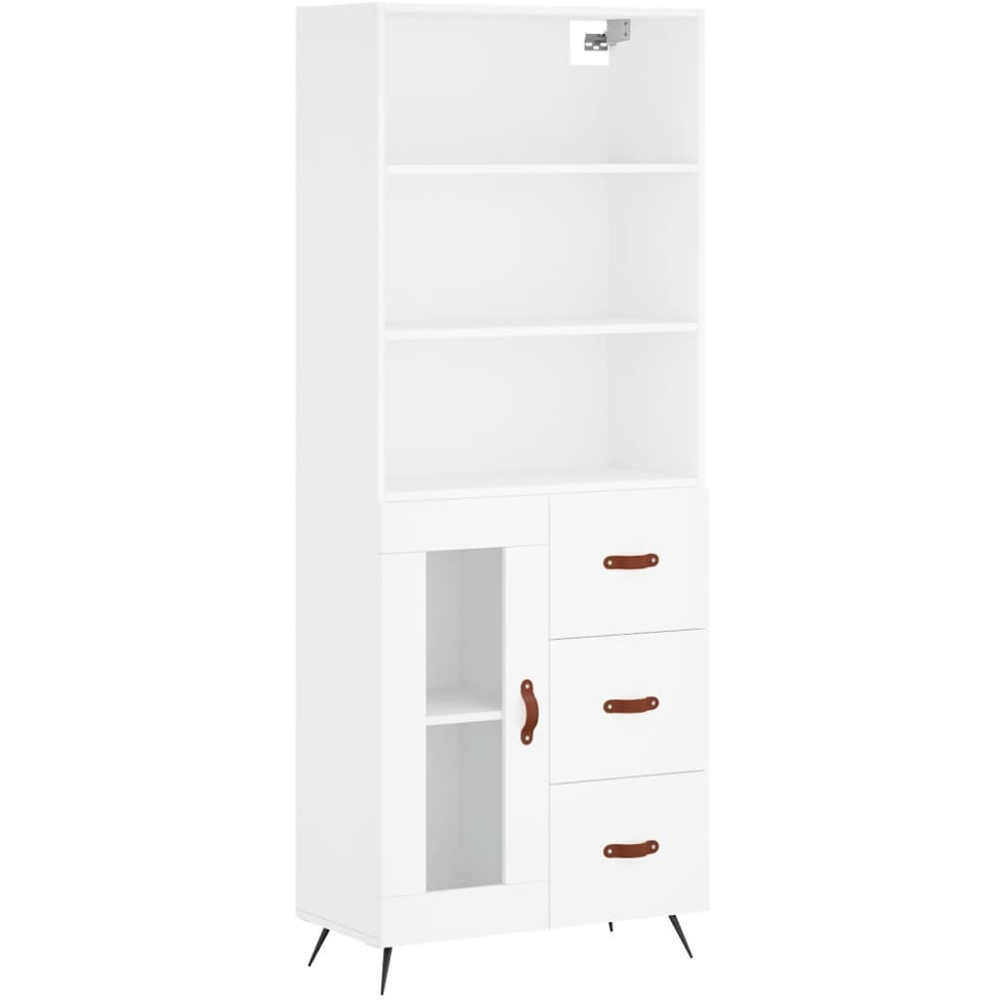 vidaXL Single Glass Door 3 Drawer 3 Open Shelf White Highboard Image 2