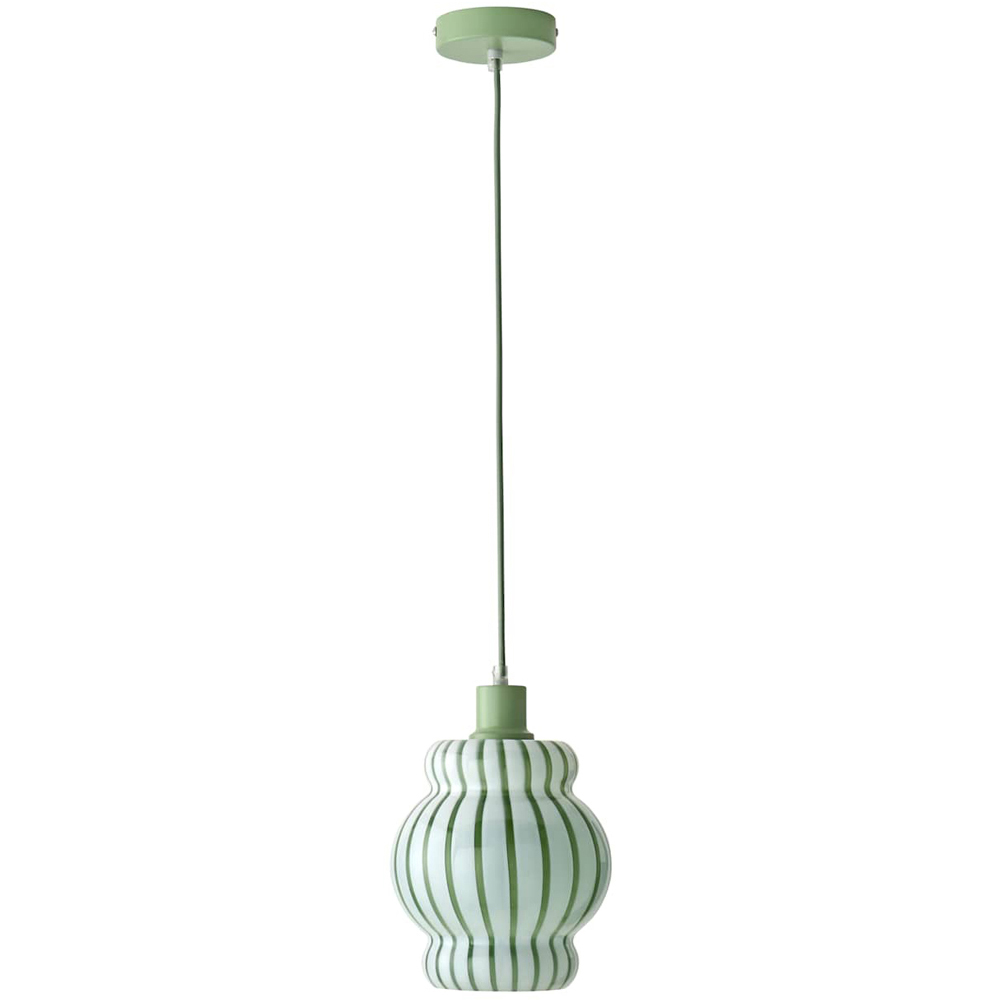 ValueLights Taffy Green Stripe Glass Pendant Ceiling Light and Bulb Image 1