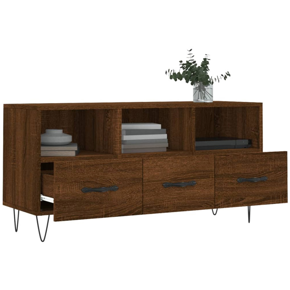 vidaXL 3 Drawer 3 Shelf Brown Oak TV Cabinet Image 4