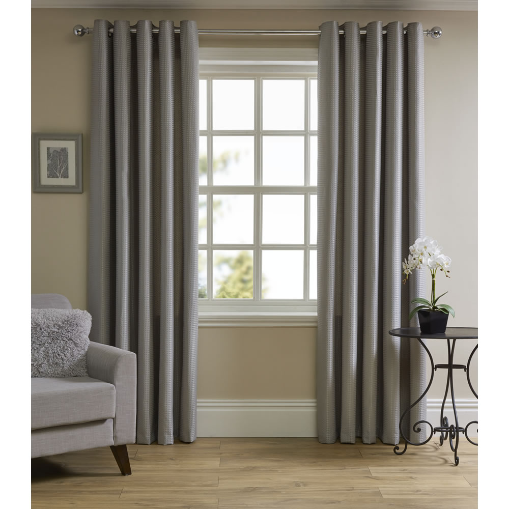 Wilko Silver Waffle Weave Lined Eyelet Curtains 167 W x 183cm D Image 1