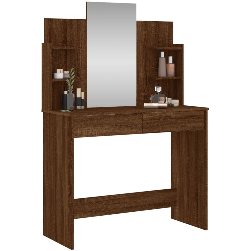 vidaXL 2 Drawer 4 Shelf Brown Oak Dressing Table with Mirror Image 3