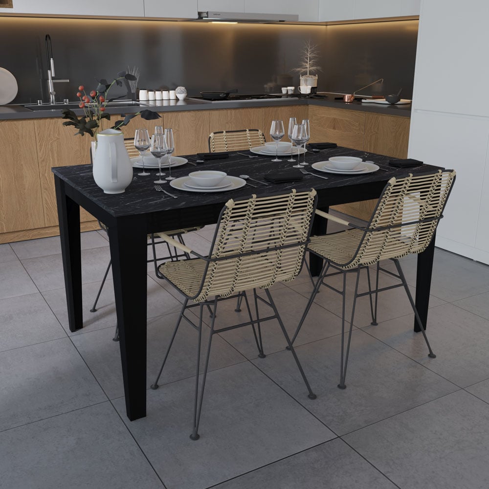 Decorotika Bud 4 Seater Black Marble Effect Dining Set Image 4