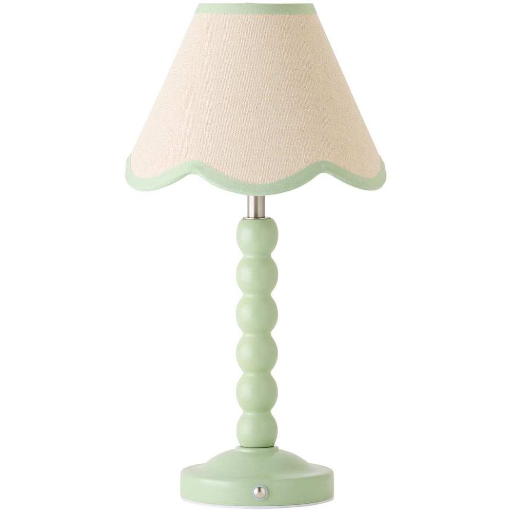 ValueLights Bobble Green Scallop Shade Green Rechargeable Wooden LED Table Lamp Image 1
