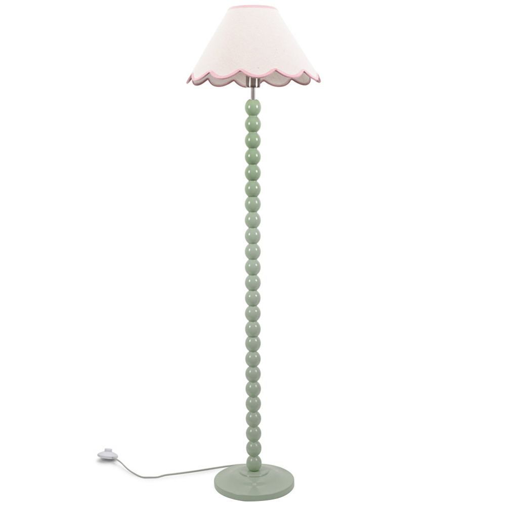ValueLights Bobbins Natural and Pink Scallop Shade Sage Green LED Floor Lamp Image 1