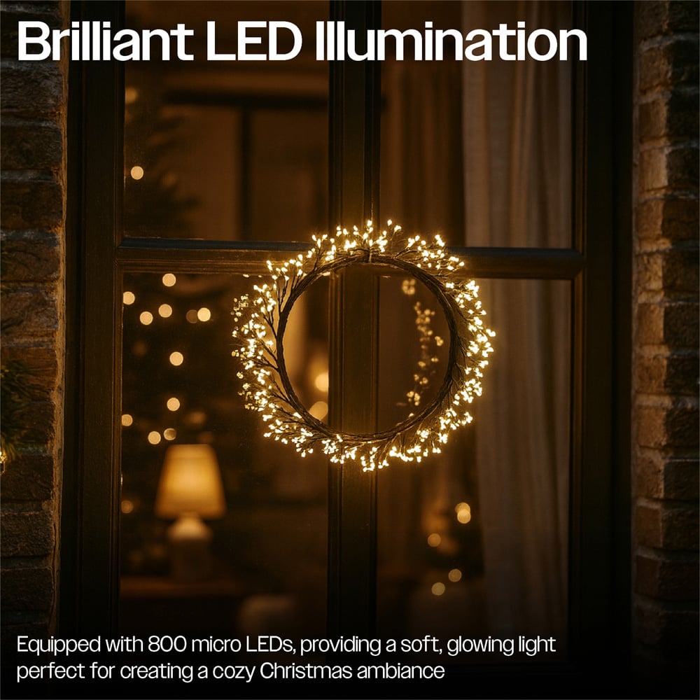 Xmas Haus Black 800 Warm White Micro LED Christmas Wreath 25cm Image 5