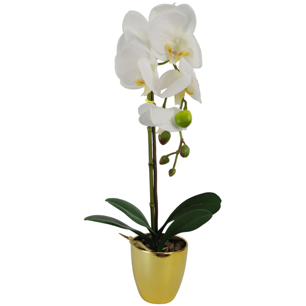 Leaf White and Gold Orchid Artificial Plant 46cm Image 1