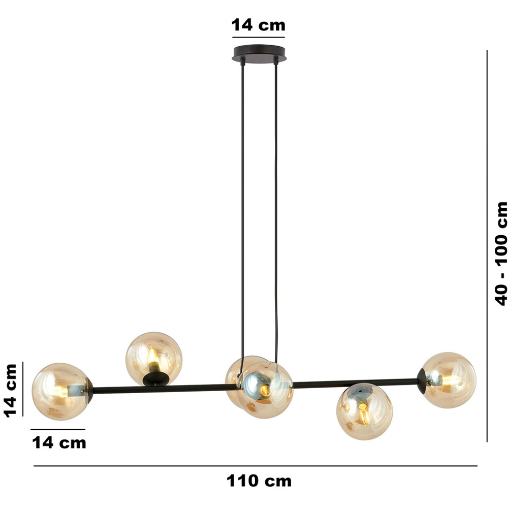 Emibig Rossi 6 Light Amber Shade Black E14 Ceiling Pendant Light Image 8