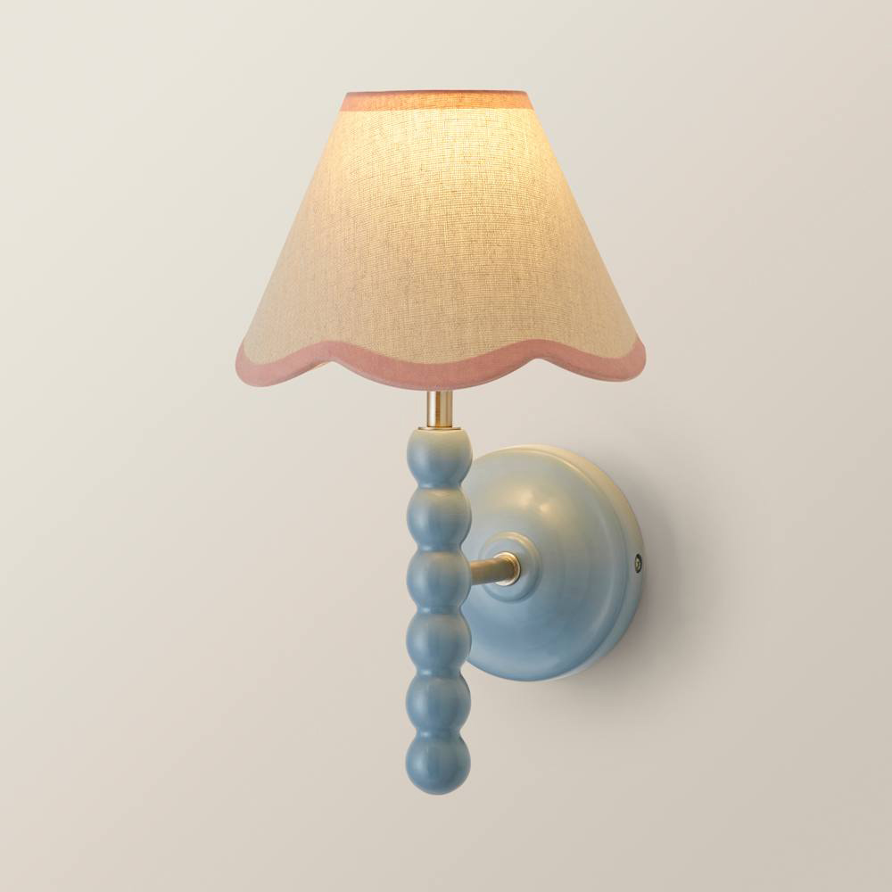 ValueLights Pink Trim Scallop Shade Blue Bobbin LED Wall Light with Bulb Image 4