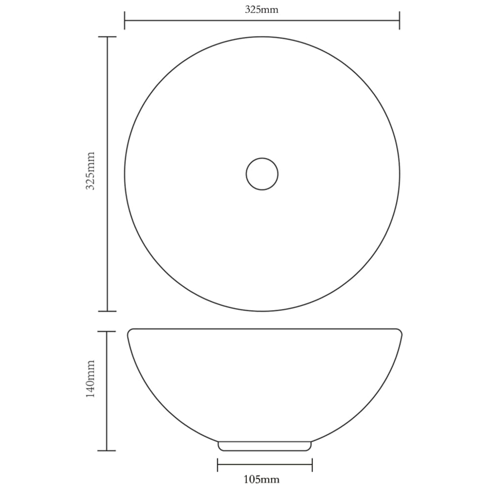 vidaXL White Ceramic Round Bathroom Sink Basin 140 x 325mm Image 5