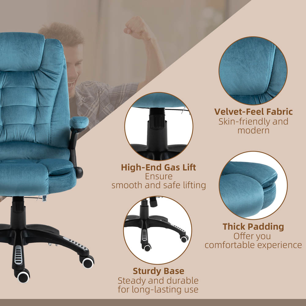 Portland Blue Velvet Swivel Massage Recliner Office Chair Image 6