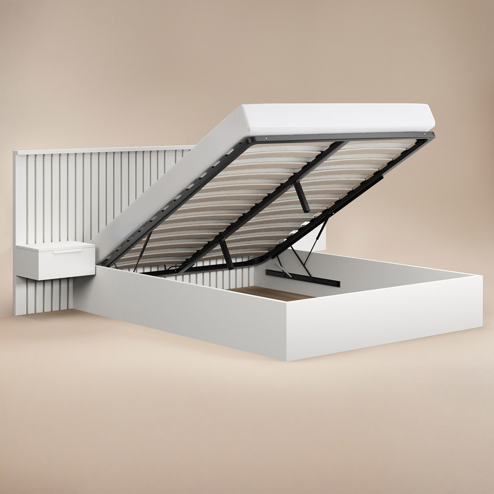 Solace+Co Taylor Double White Hotel Ottoman Bed with Side Table Image 3