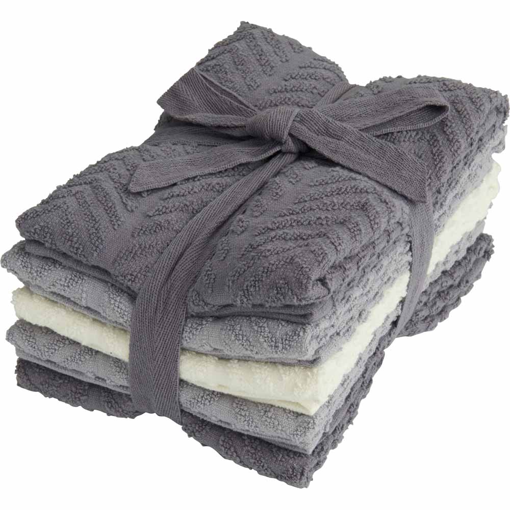 Wilko Grey and Cream Tea Towel 5 Pack Image 1
