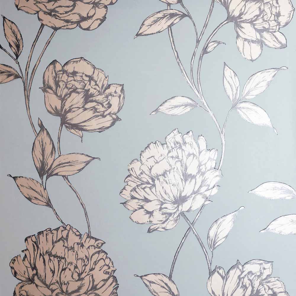 Arthouse Opera Pretty Floral Metallic Wallpaper Soft Blue