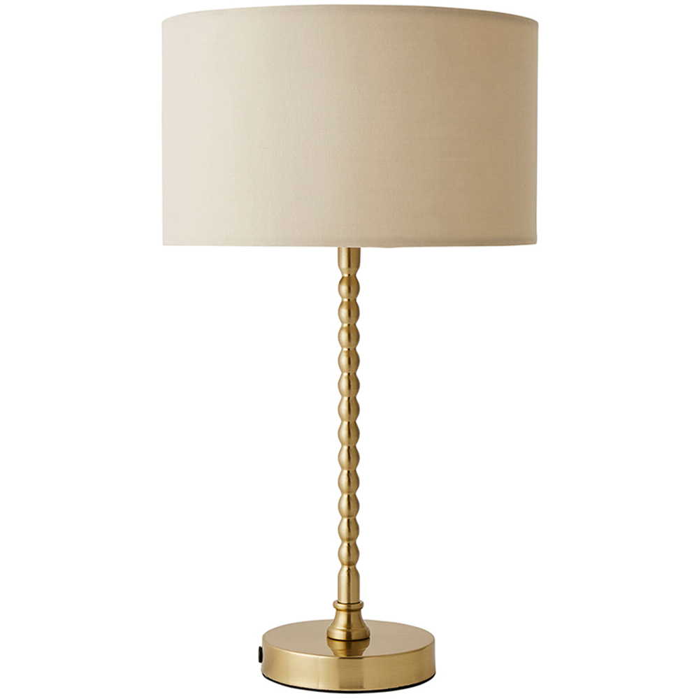 ValueLights Maeve Natural and Gold Drum Shade Bobbin Bobble Table Lamp and LED Bulb Image 1